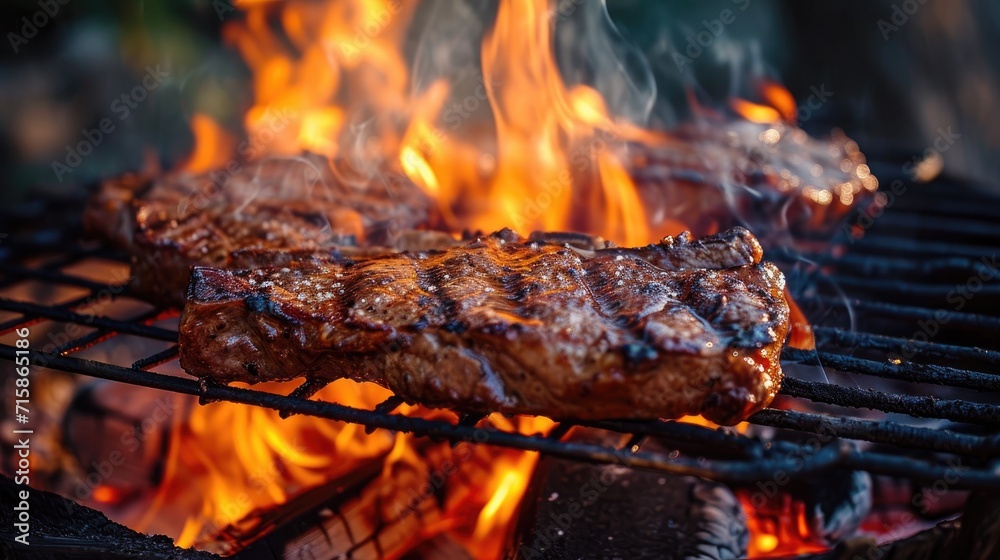CÔTE D'AGNEAU CUITE AU FEU DE BOIS (Barquette de 5 pièces) grille sur un feu de bois, dégageant une fumée savoureuse et une belle flamme autour des côtelettes pour une expérience de cuisson en plein air irrésistible.