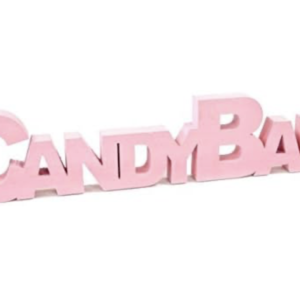 Un panneau 3D rose de 27 cm avec des lettres capitales en gras épelant "CANDY BAR" (LETTRE CANDY BAR ROSE).
