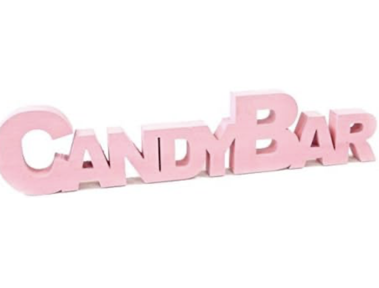 Un panneau 3D rose de 27 cm avec des lettres capitales en gras épelant "CANDY BAR" (LETTRE CANDY BAR ROSE).