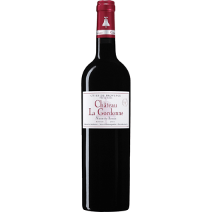 Une bouteille de 75cl de CHATEAU LA GORDONNE VÉRITÉ DU TERROIR ROUGE avec une capsule rouge et une étiquette blanche avec un texte français sur son origine Côtes de Provence.